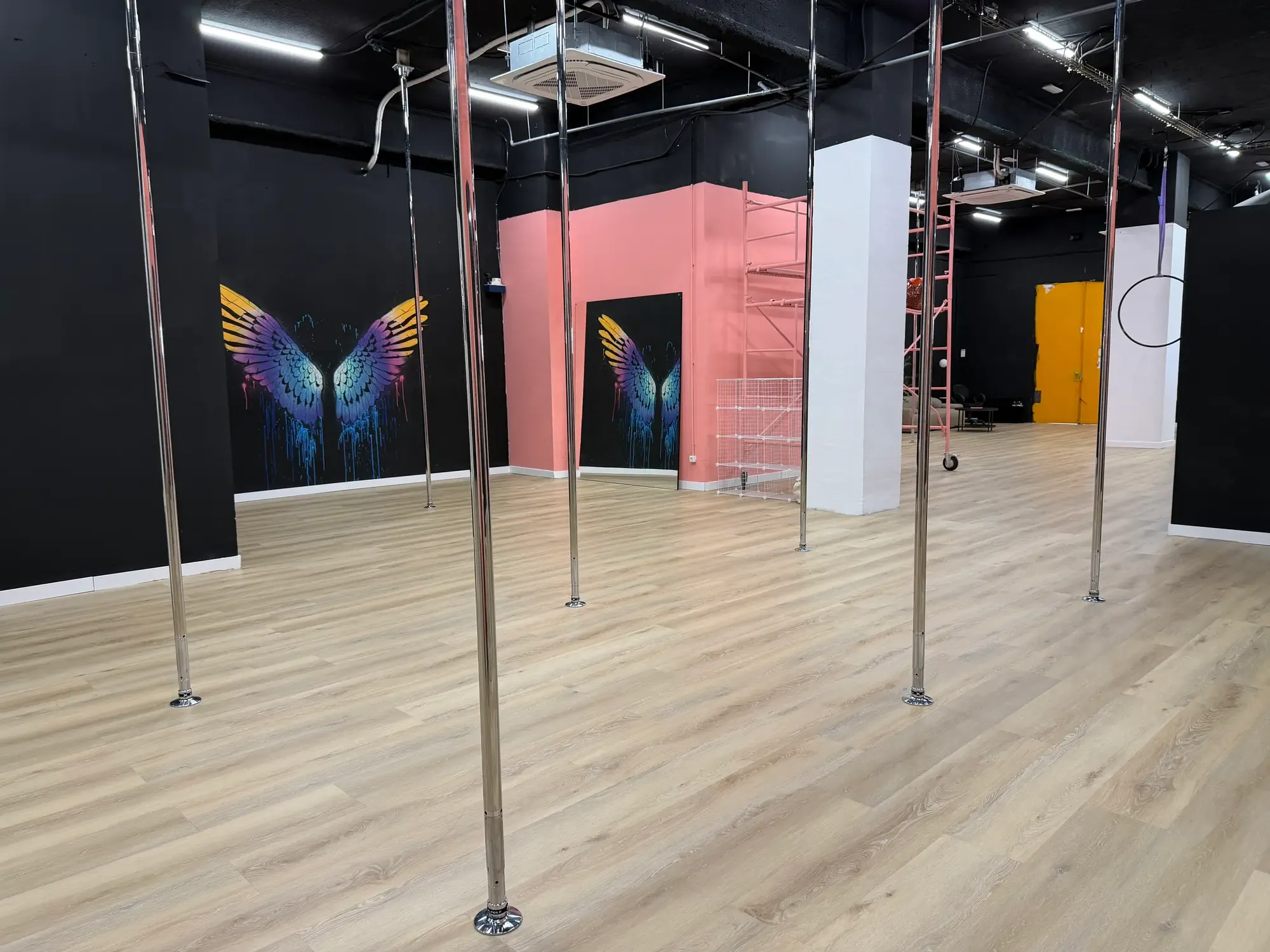 Second pole room with poles and mirrors